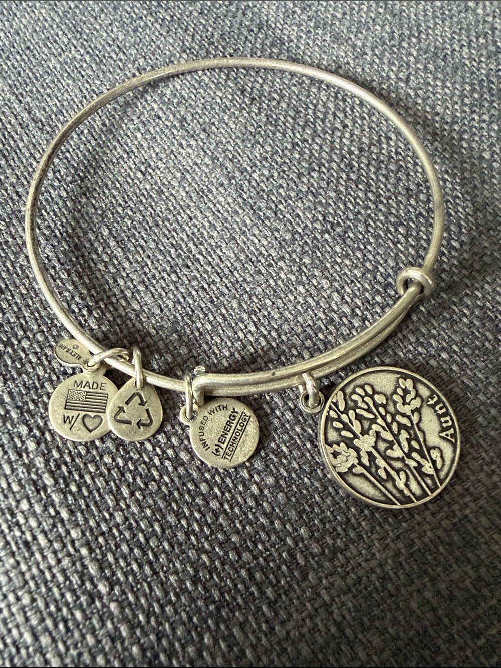 Alex and Ani Silver Tone Round Charm Expandable Bangle Bracelet